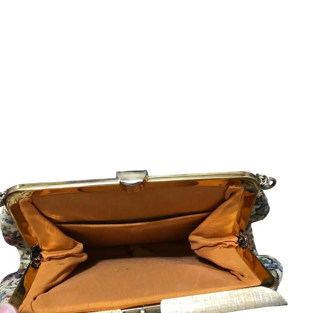 Vintage Wearwell Stitched Fabric Floral Gold Handbag Purse